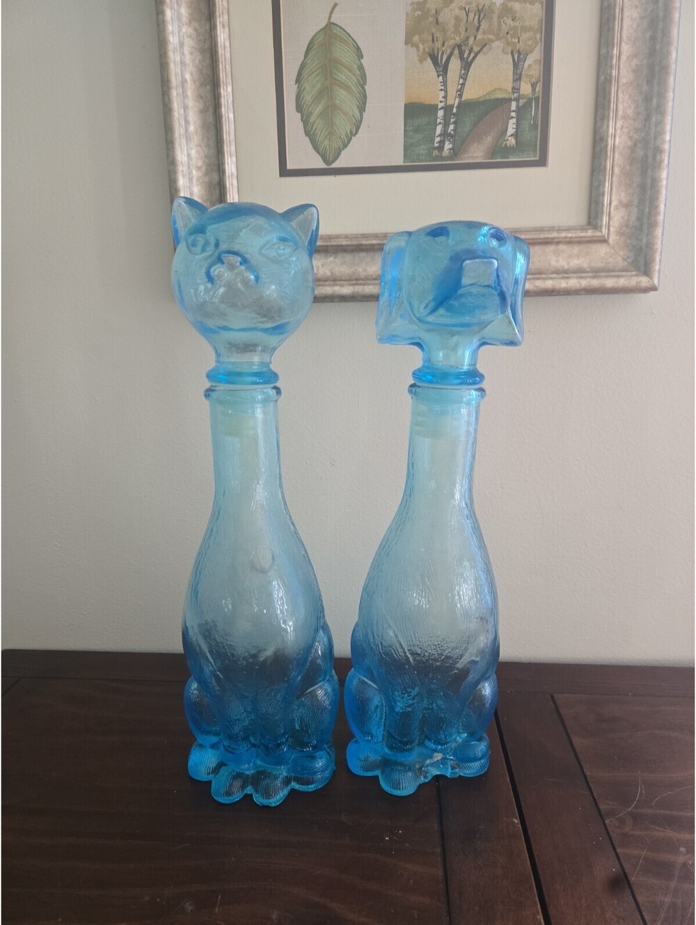 14" Vintage Empoli Italian Glass Cat Dog Set Figural Decanters Blue MCM [COPY]